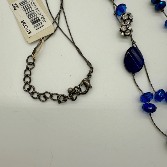 Bead and Crystals Necklace Blue & Antiqued Gold Tone Chain New With Tags & Box - Picture 2 of 8